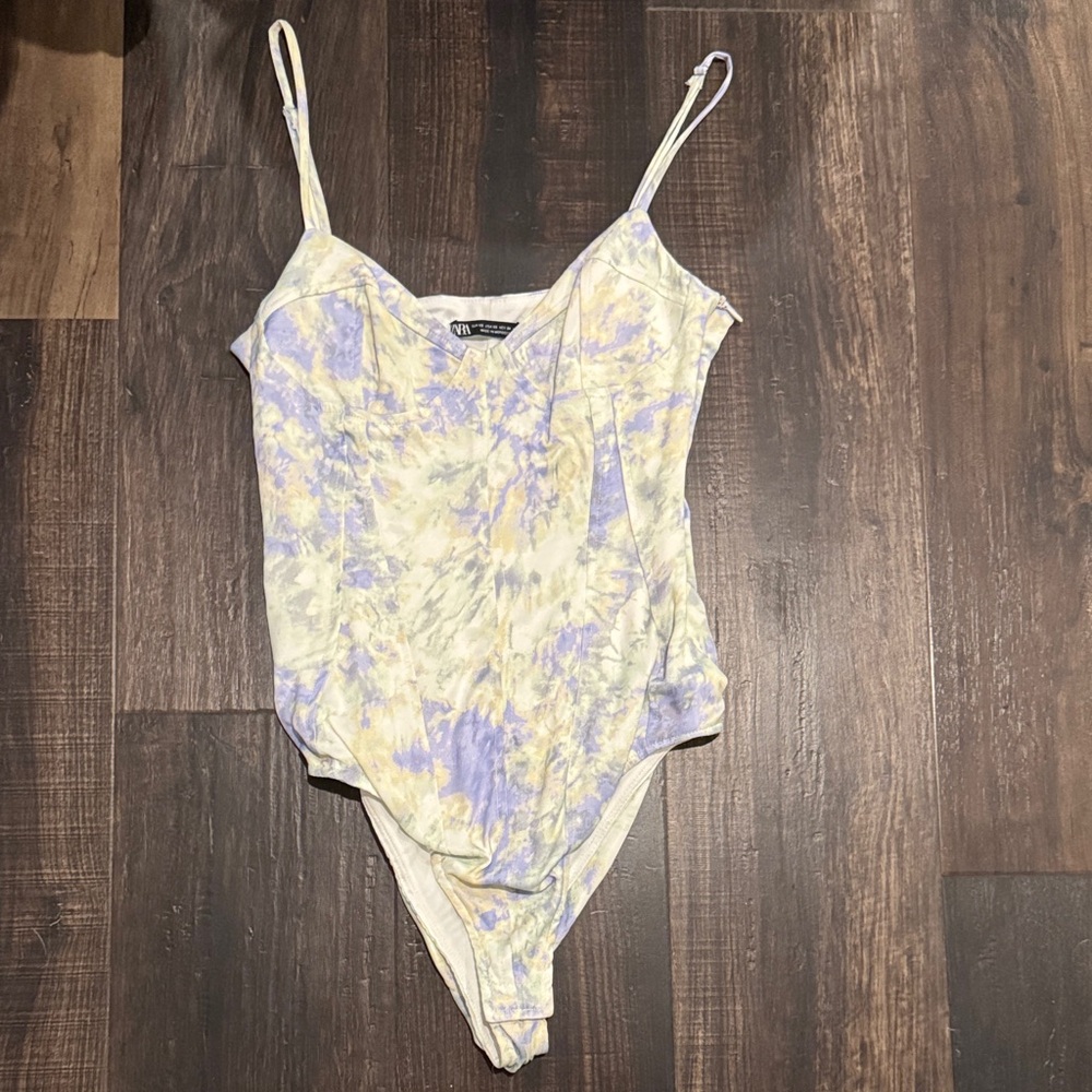 Zara Tie-Dye Bodysuit in Purple and Cream